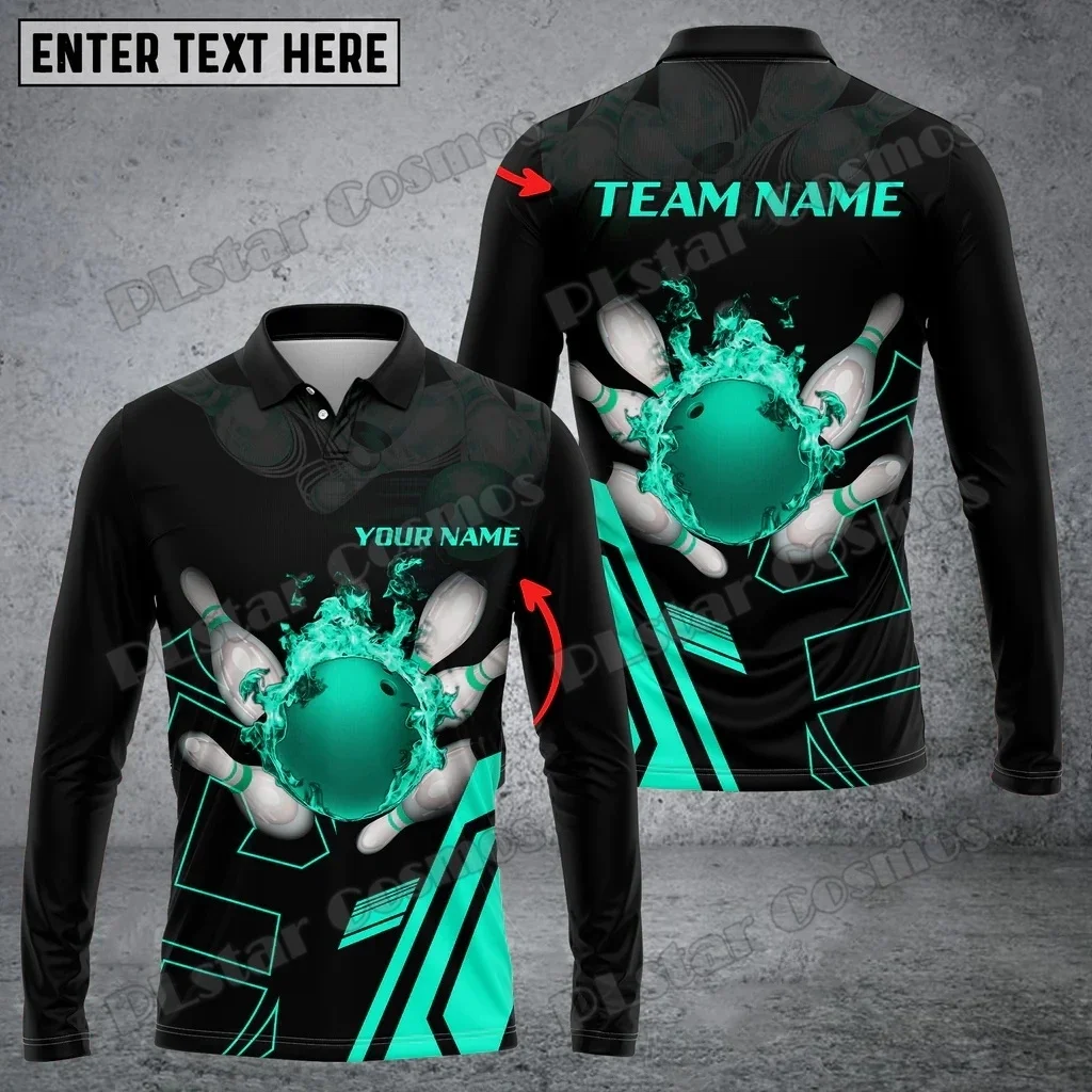 Polo de manga larga para hombre con estampado 3D de nombre personalizado Multicolor Premium de bola de bolos, Polo informal Unisex de otoño PLP82 - imagen 3