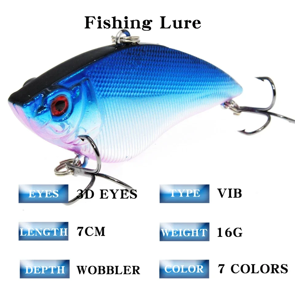 LEOSPORT-SEÑUELOS duros VIB, 1 piezas, 16G, 7CM, anzuelos triples de pesca, aparejos de pesca Crankbait que se hunden - imagen 2