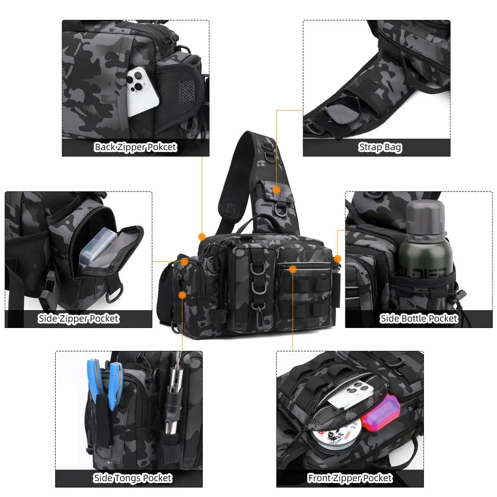 Bolsa de almacenamiento de aparejos de pesca impermeable, mochila de pesca con 12 compartimentos, bolsa de viaje con múltiples bolsillos de gran capacidad - imagen 4