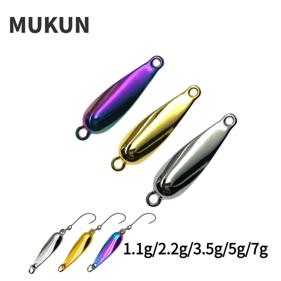 MUKUN-Señuelos de Pesca giratorios de Metal, 1 piezas, 1,1g/2,2g/3,5g/5g/7g, cebos duros artificiales Isca para lubina, herramientas de pesca en agua salada