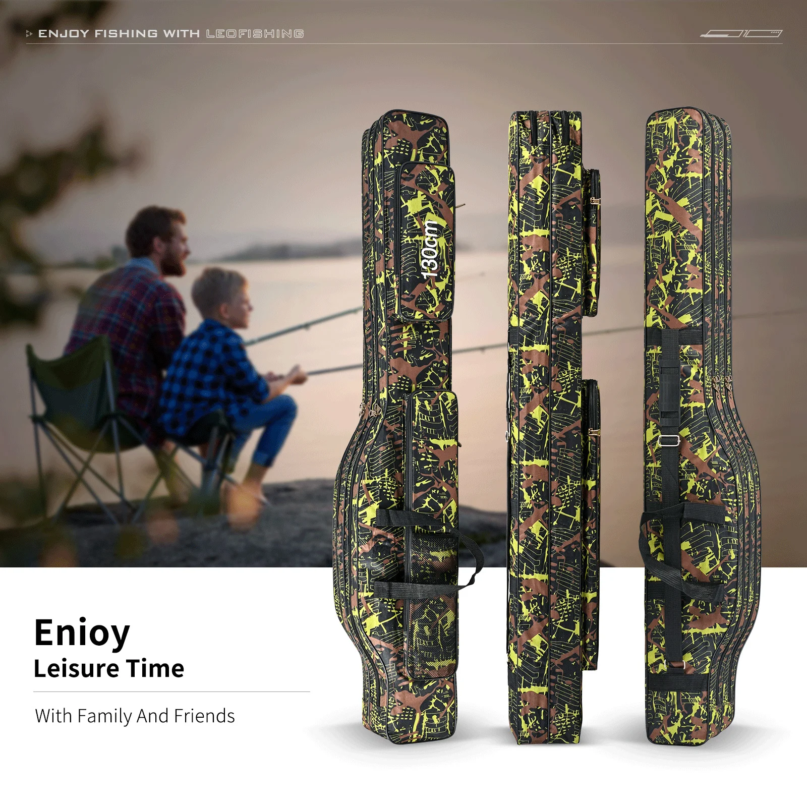 Bolsa para cañas de pescar camuflaje – Mochila cilíndrica viaje - imagen 4