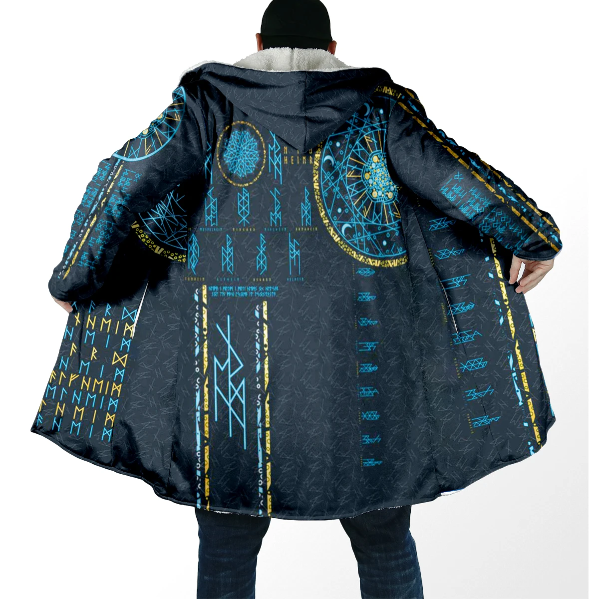 Capa de lana con capucha Vegvisir 3D – Abrigo cálido unisex