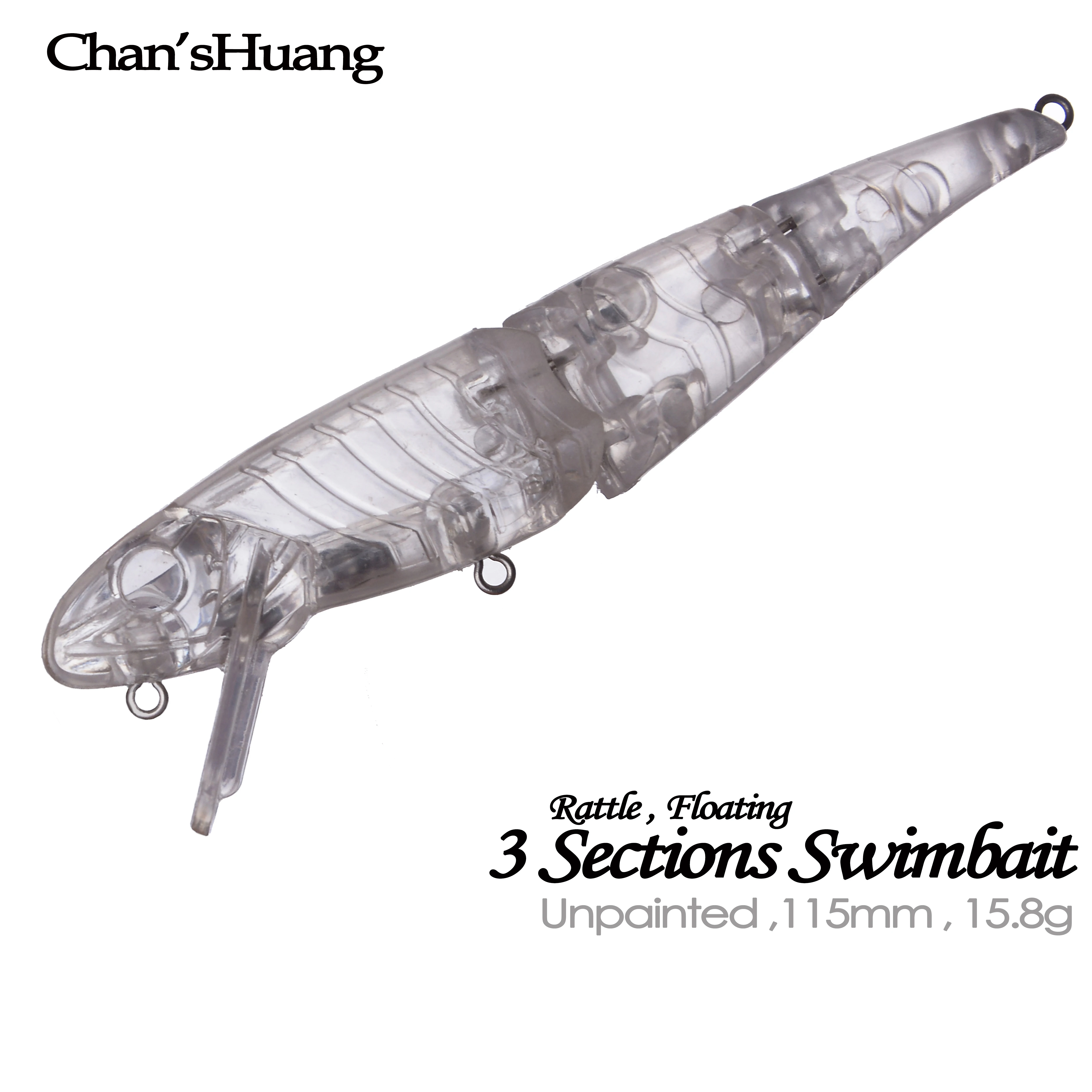Chan'sHuang 10 Uds. Cebo en blanco sin pintar 11,5 cm 15,8g 3 secciones Swimbait sonajero flotante Señuelos de pesca DIY