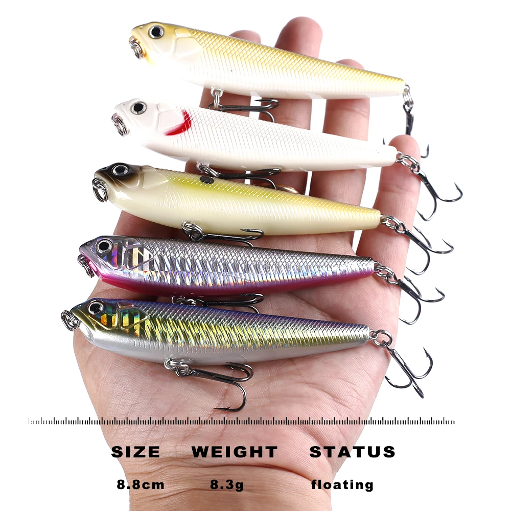 CCLTBA Topwater Wobblers 8,8 cm 8,3g cebos duros, Señuelos de Pesca con lápiz, señuelo de sonajero Artificial para aparejos de pesca, cebo de perca de lubina - imagen 2