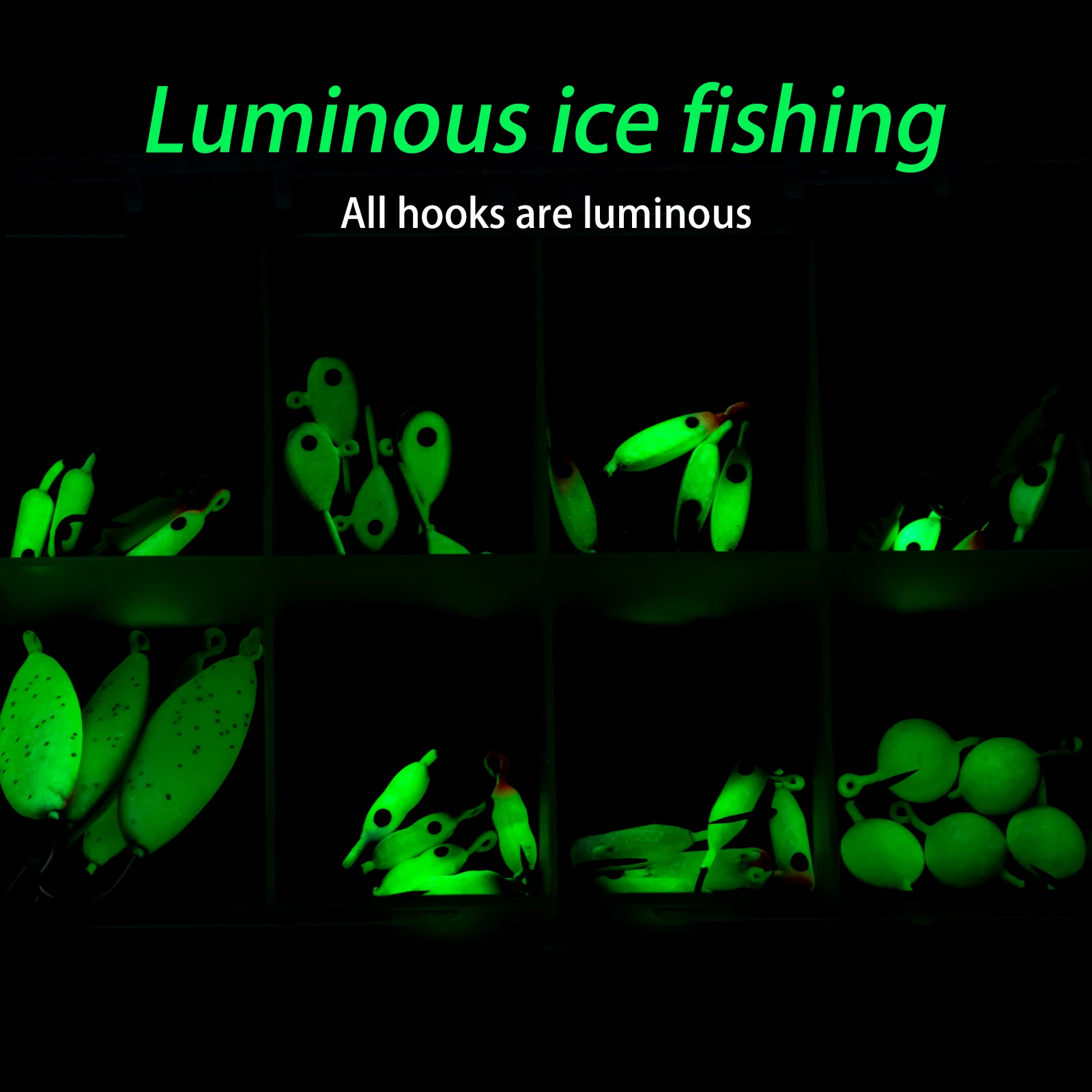 40 unids/caja Señuelos de Pesca, plantillas de pesca en hielo, equipo de pesca en hielo luminoso, plantillas tipo tipo bala, anzuelos para cabeza para invierno, señuelo de Jigging en hielo - imagen 2