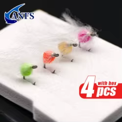 ANFS 4 piezas de mosca de huevo con caja de almacenamiento-cebo de señuelo de pesca con mosca de huevo, cosas de pesca geniales para pesca con mosca