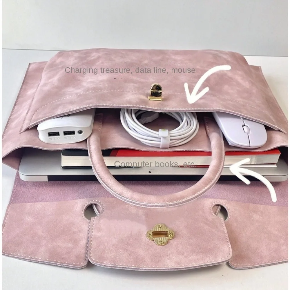Bolso para ordenador portátil Ins Pink para mujer, bolso de mano de diseño lujoso de cuero Pu, resistente al agua, de gran capacidad para Macbook Pro Air Huawei Lenovo