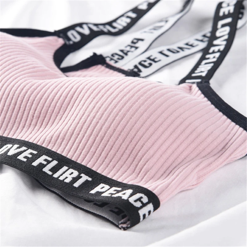 Sujetador deportivo de Color sólido para mujer, Top de tubo de hilo elástico, tirantes de letras con almohadilla en el pecho, ropa interior hermosa en el pecho - imagen 5