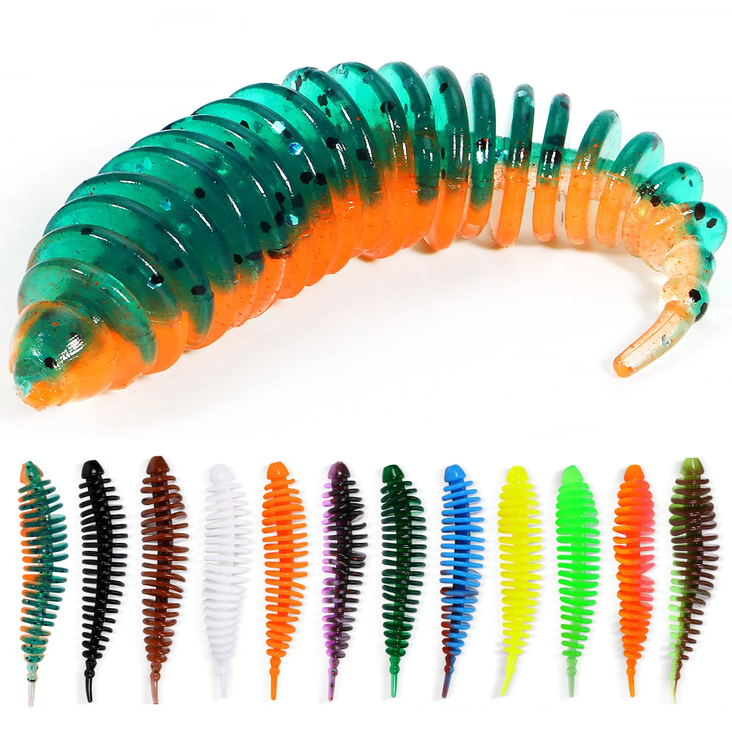 Sougayilang-cebo de gusano de 12 colores, 40mm, 60mm, señuelo de pesca flotante de agua dulce, cebo suave de silicona para pesca de carpa, lubina y Lucio