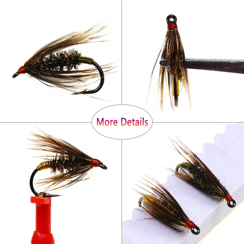 Bimoo 6PCS # 12 cola de faisán, alambre de cobre suave Hackle, mosca de ninfa húmeda, cebos de insectos artificiales para trucha, lubina, señuelos de pesca - imagen 4