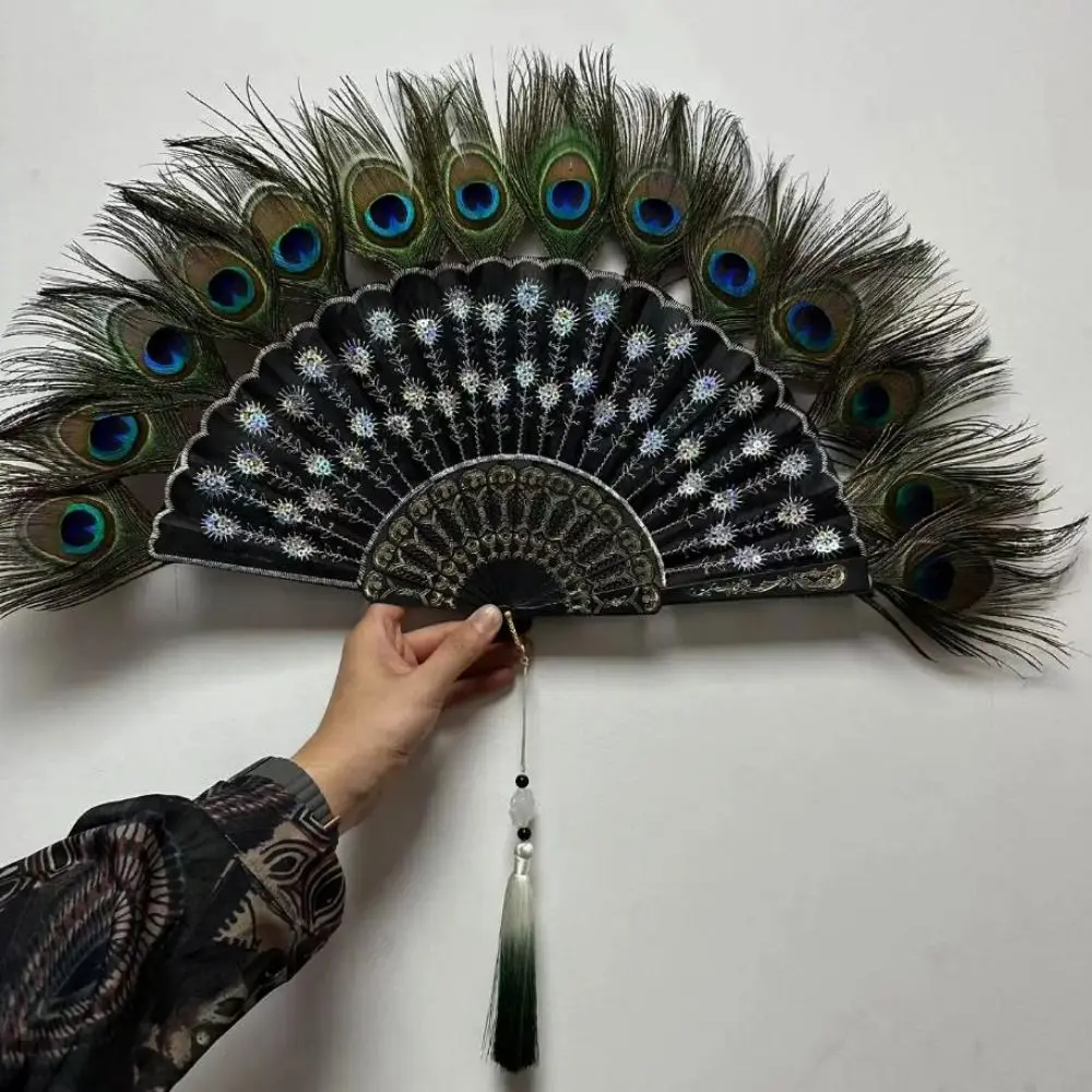 Abanico Grande de Plumas de Pavo Real para Espectáculos - imagen 2