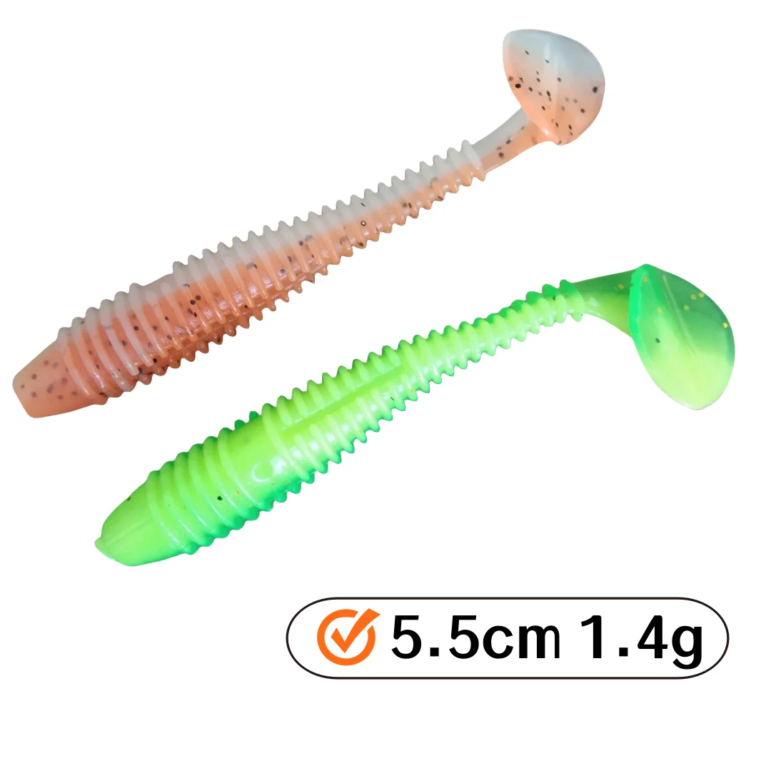 Swolfy 20 piezas 5,5 cm 1,4g Señuelos de pesca señuelos de cola de paleta Wobbler pesca señuelo suave para lubina cebo de silicona - imagen 5