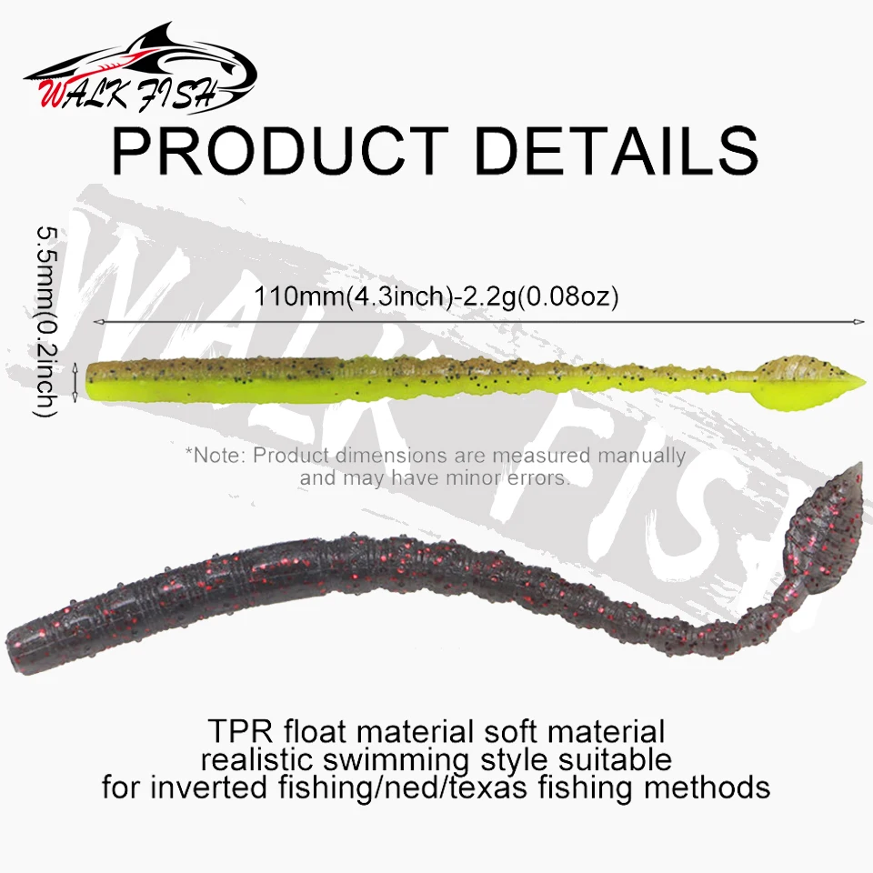WALK FISH-cebos flotantes de gusano plano, cebos blandos de 110mm y 2,2g artificiales para lubina, aparejos de pesca, 10 piezas - imagen 2