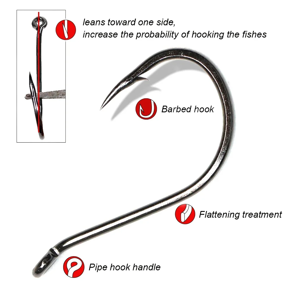 Lionriver-anzuelos de pesca de agua salada, de acero al carbono, níquel negro, ojo vuelto, caña larga, 20 piezas, 1/0 -10/0 - imagen 4