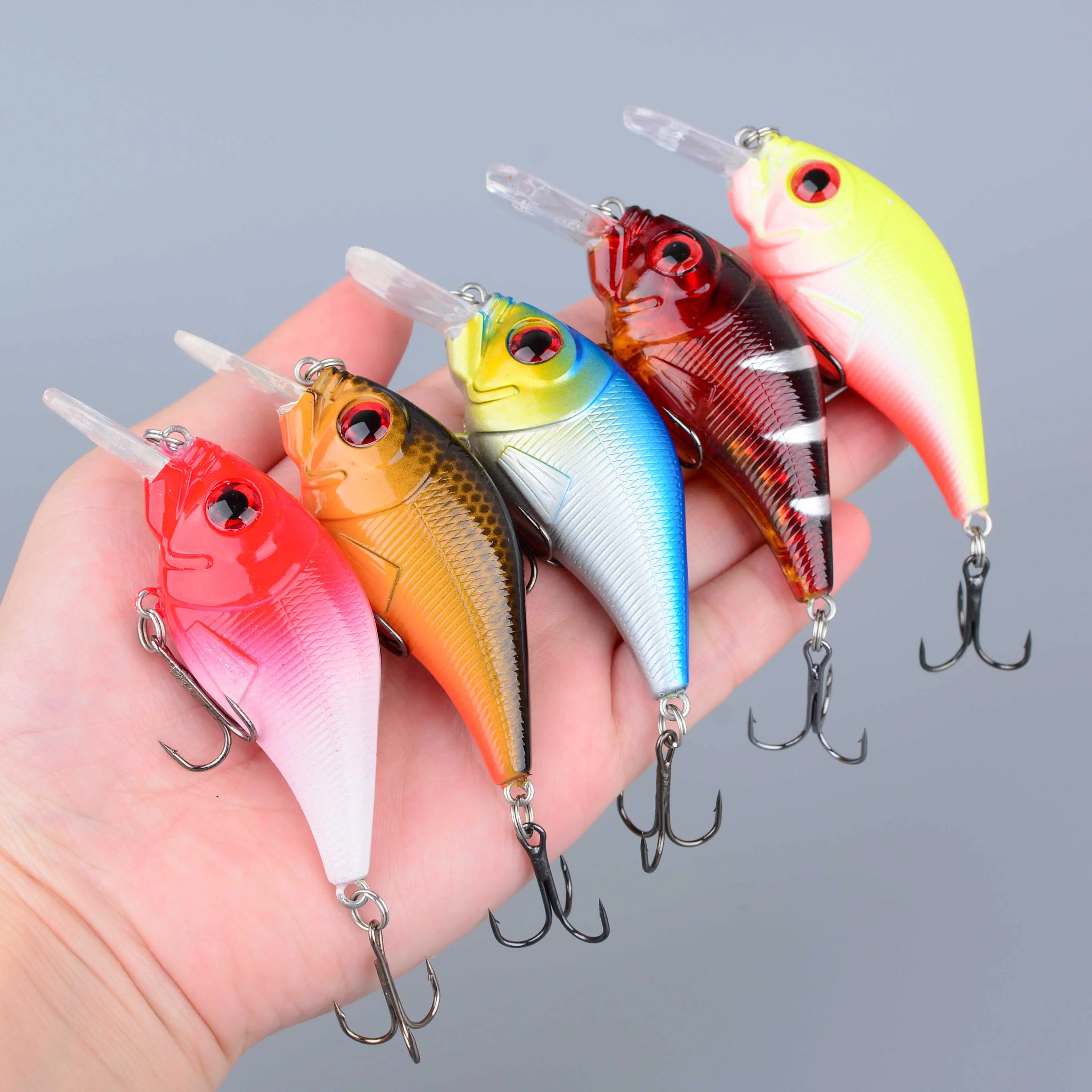 Crankbait Minnow hundimiento con anzuelos triples 3D señuelo duro