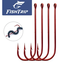 Anzuelos Aberdeen rojos FishTrip – Caña larga con púas para mar y carpa