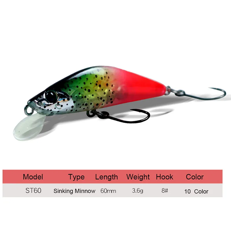 Señuelo de pesca de pececillo que se hunde, 60S, 60mm, 3,6g, trucha Artificial, arroyo, lago, Jerkbait, pesca en roca, cebos duros - imagen 2