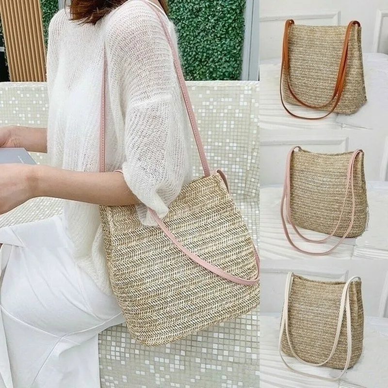 Bolso tejido de paja para mujer, cesta grande de mimbre, bolso de playa, bandoleras cruzadas de verano para mujer, bolso pequeño de playa para niñas, nuevo - imagen 2
