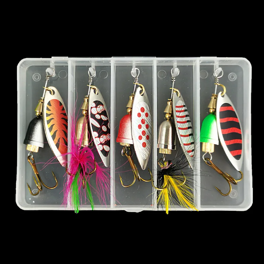 5 unids/lote señuelo de pesca Spinner cebo campana de cobre señuelos de Metal artificiales 7,7g cebos compuestos lentejuelas de rotación