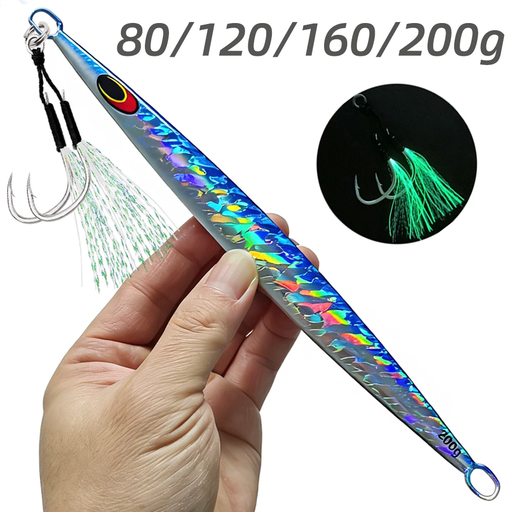 1 unidad 80g 100g 150g 200g plantillas de Metal de agua salada señuelo de pesca de aguas profundas plantillas de velocidad Vertical