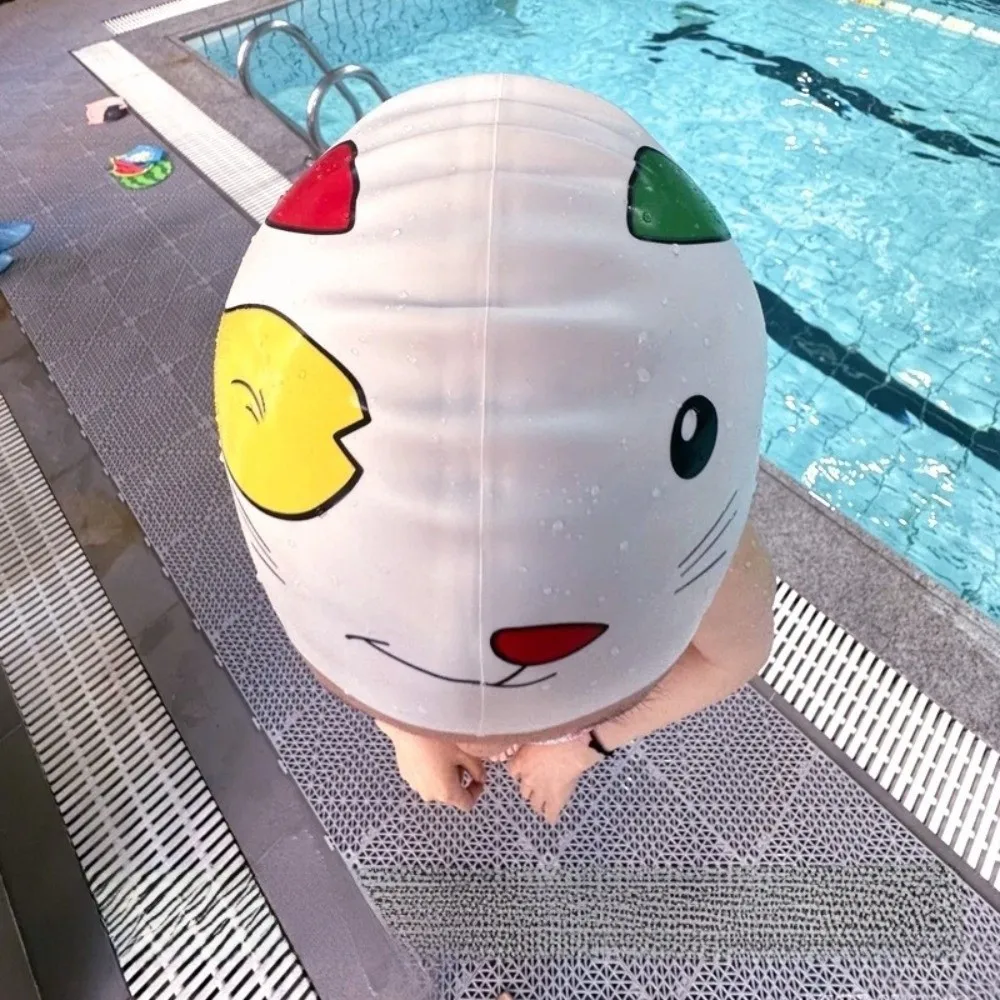 Nuevo gorro de natación elástico, gorro de natación de silicona agrandado con dibujos animados, cómodo, profesional, protección para los oídos, gorro de natación seguro