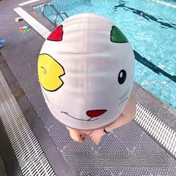 Nuevo gorro de natación elástico, gorro de natación de silicona agrandado con dibujos animados, cómodo, profesional, protección para los oídos, gorro de natación seguro