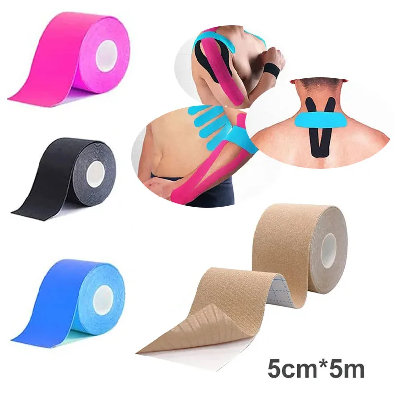 Cinta de kinesiología de 5cm x 5m, deportes atléticos, alivio del dolor de mucle, muñeca, rodilla, soporte, tobillo, elástico, impermeable para deporte de fútbol