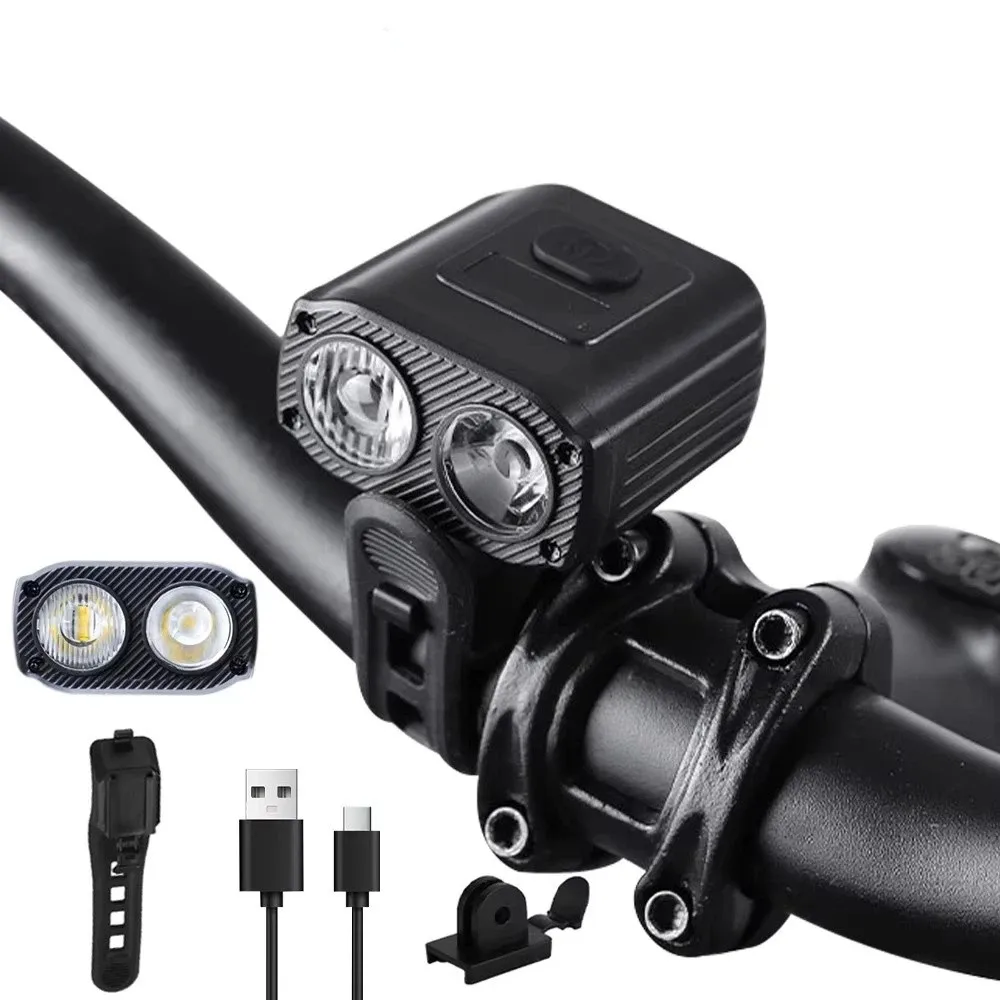 Lámpara frontal para bicicleta – 5 modos de luz LED recargable USB-C impermeable - imagen 2