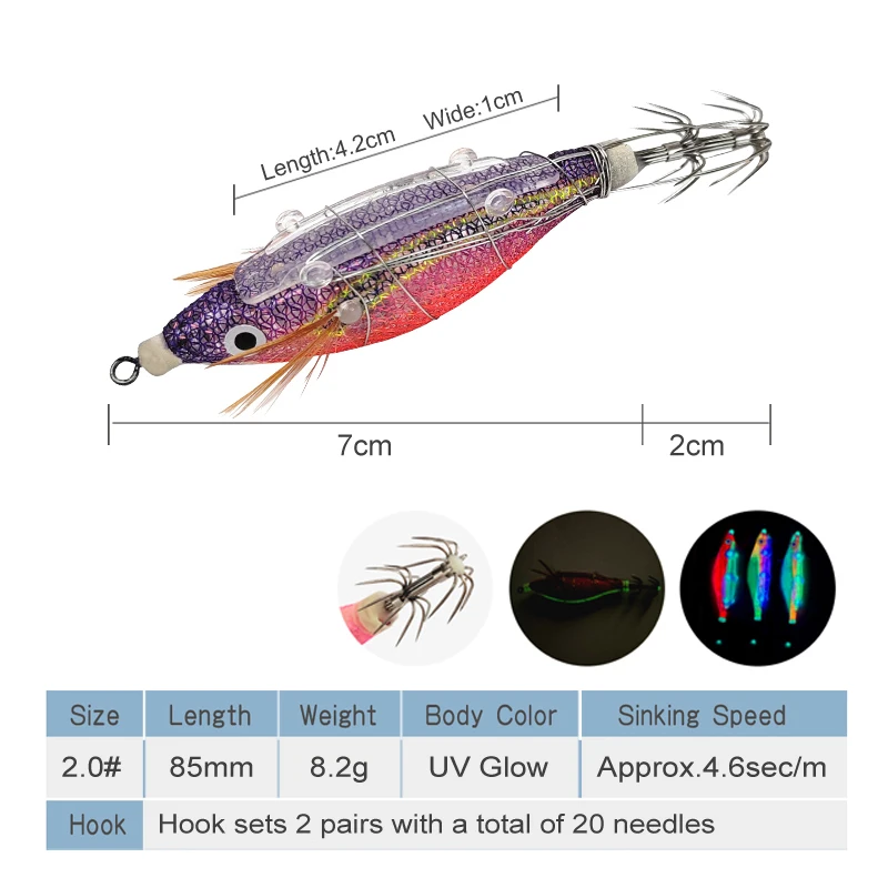 Nuevas señuelos de pesca 2 #   8,2g Webfoot pulpo Egi calamar Jig señuelo incluido Artificial luminoso sepia cebo duro mar calamar gancho - imagen 3