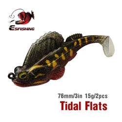 ESFISHING Señuelos de Pesca nuevo señuelo de alta calidad planos de marea 3 en 2 uds cebo suave para aparejos de pesca peso anzuelo afilado saltar Shad