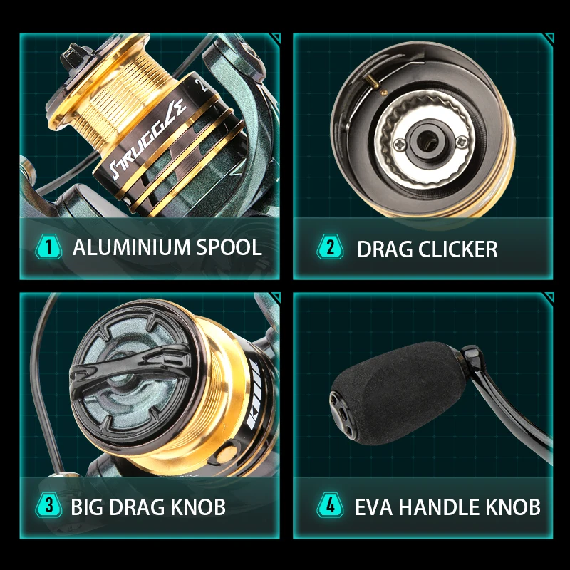 CEMREO, nuevo carrete giratorio, serie 2000, doble perilla, mango, carrete de pesca, aparejos de pesca para pesca - imagen 5