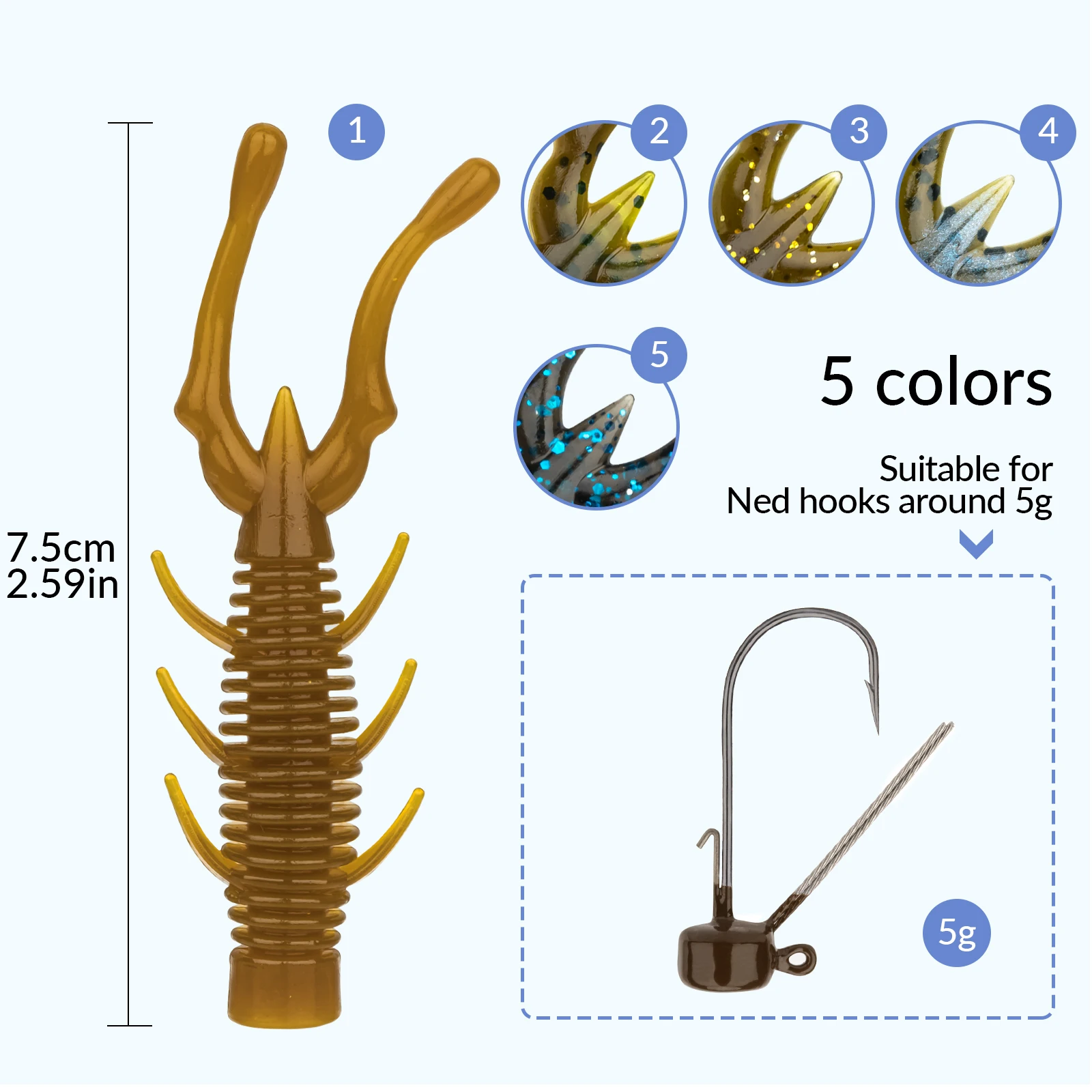 THKFISH 20 piezas Señuelos de camarones Ned 75mm Wobblers cebos de pesca blandos TPR flotante Swimbait para Ned Rig Drop Shot Rigs cebo Artificial - imagen 2