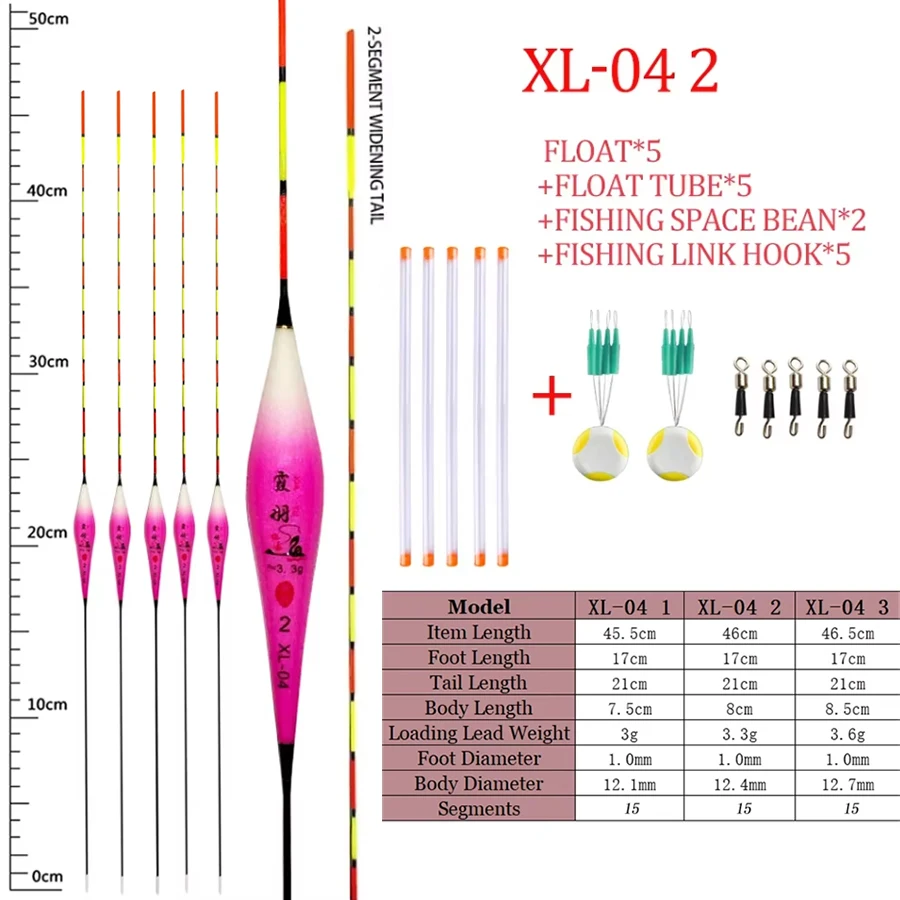 5 uds flotador de pesca + 5 ganchos de bolsa + tubos de boya + 2 flotadores de pesca verticales de río de frijol espacial boya duradera herramienta de boya de cola dura - imagen 2