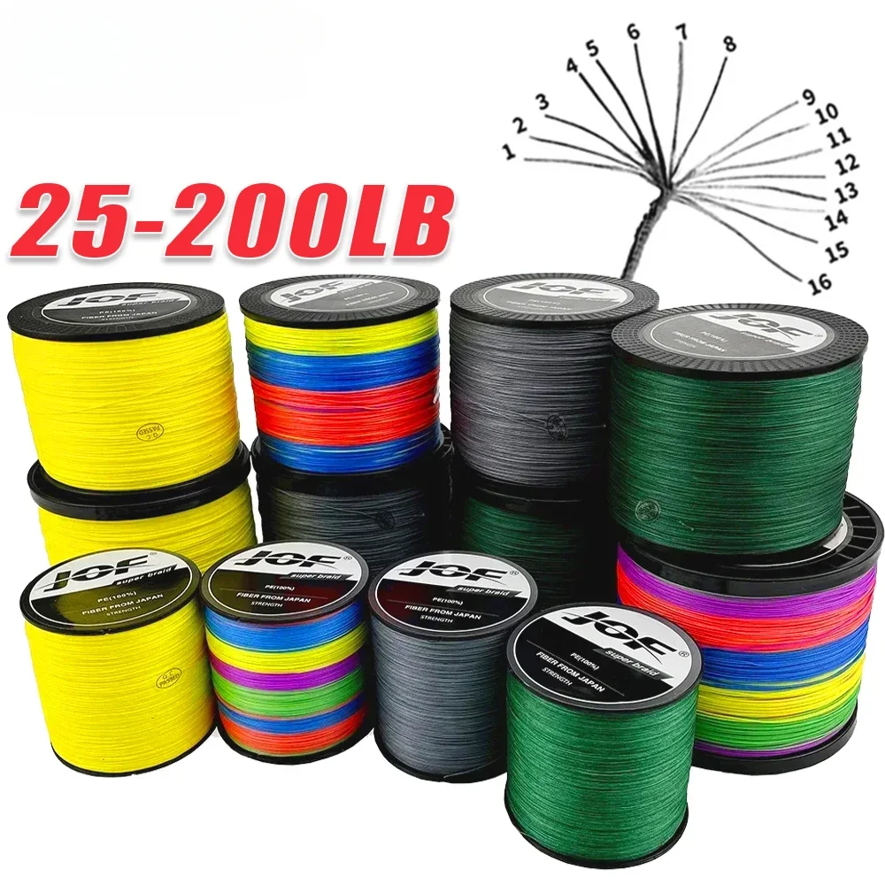 JOF-línea de pesca trenzada de 16 hebras, multifilamento superpotente de 300m ~ 1000m, cable de pesca de 25-200LB para carpa - imagen 5