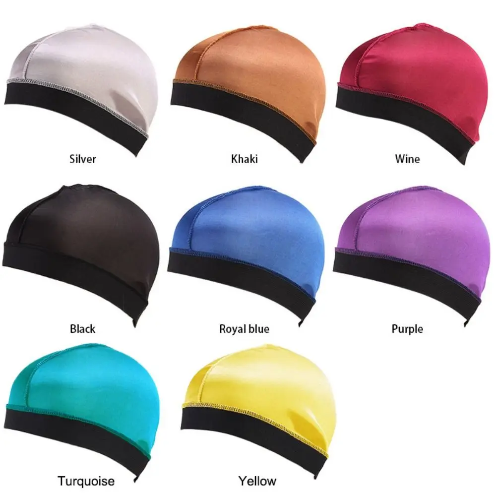 Nuevos sombreros Durag de Color sólido para hombre, gorras onduladas elásticas transpirables, gorra Durag Multicolor de poliéster para hombre - imagen 3