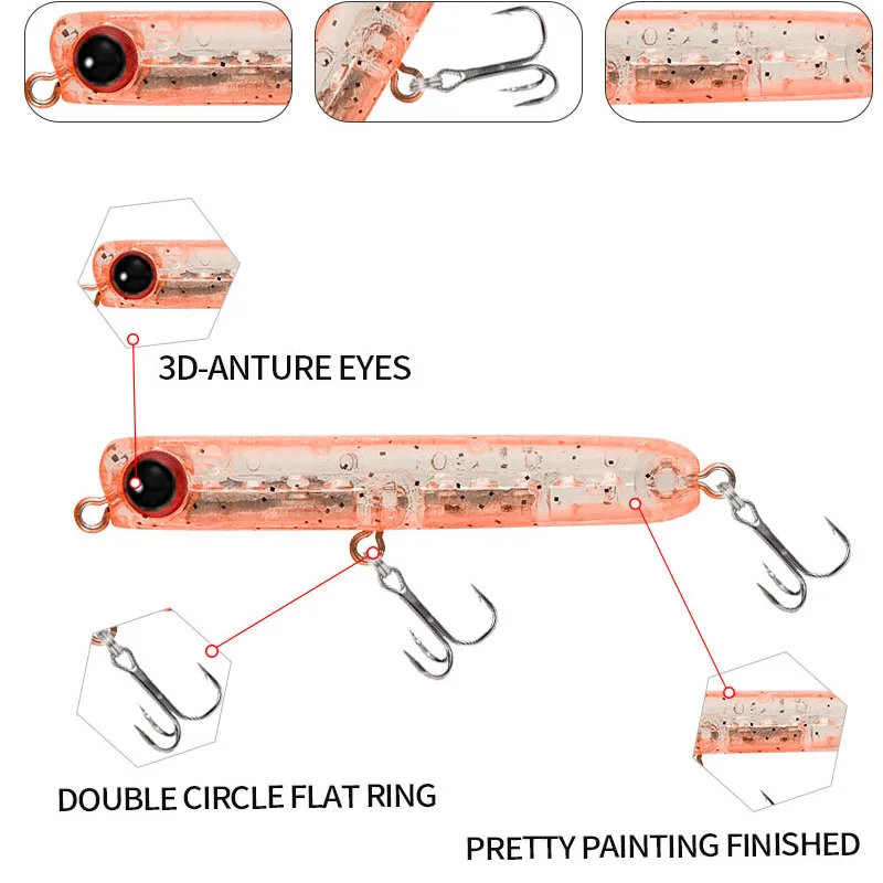 Señuelo de pesca con lápiz de hundimiento lento, 60mm, 4,8g, Wobblers, cebo duro Artificial para lubina, agua dulce, agua salada, aparejos de natación de plástico - imagen 4