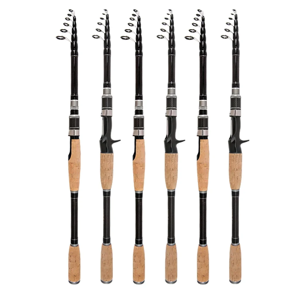 Caña de pescar telescópica, accesorio ultraligero con mango de madera de corcho, fibra de carbono, 1,8 M-3,0 M - imagen 2
