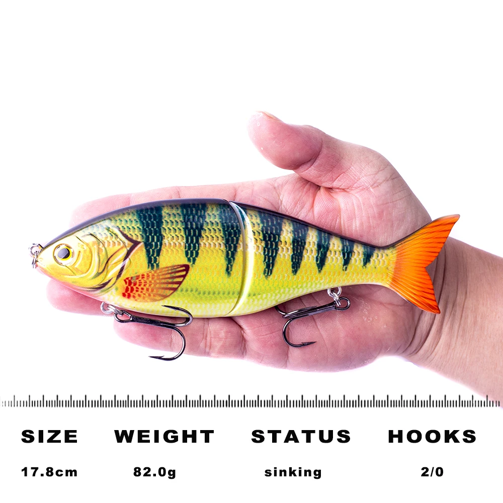CCLTBA-Señuelos de Pesca Swimbait, cebos de Lucio articulados de hundimiento lento, cuerpo duro, 178mm, 82g - imagen 3
