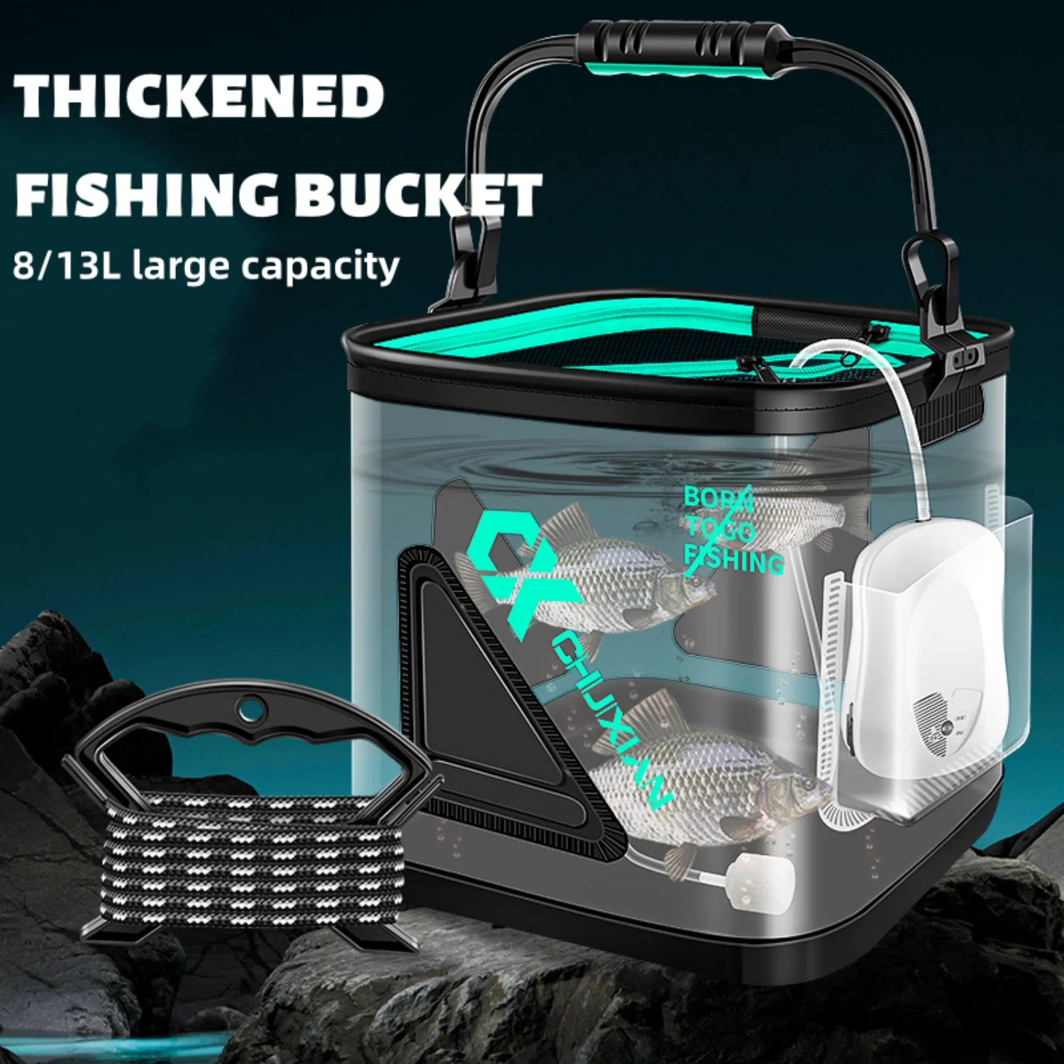 Cubo plegable para peces vivos de 8/13L, cubo para peces grueso de EVA, tanque de agua portátil, equipo de pesca, caja para peces vivos, accesorios de pesca