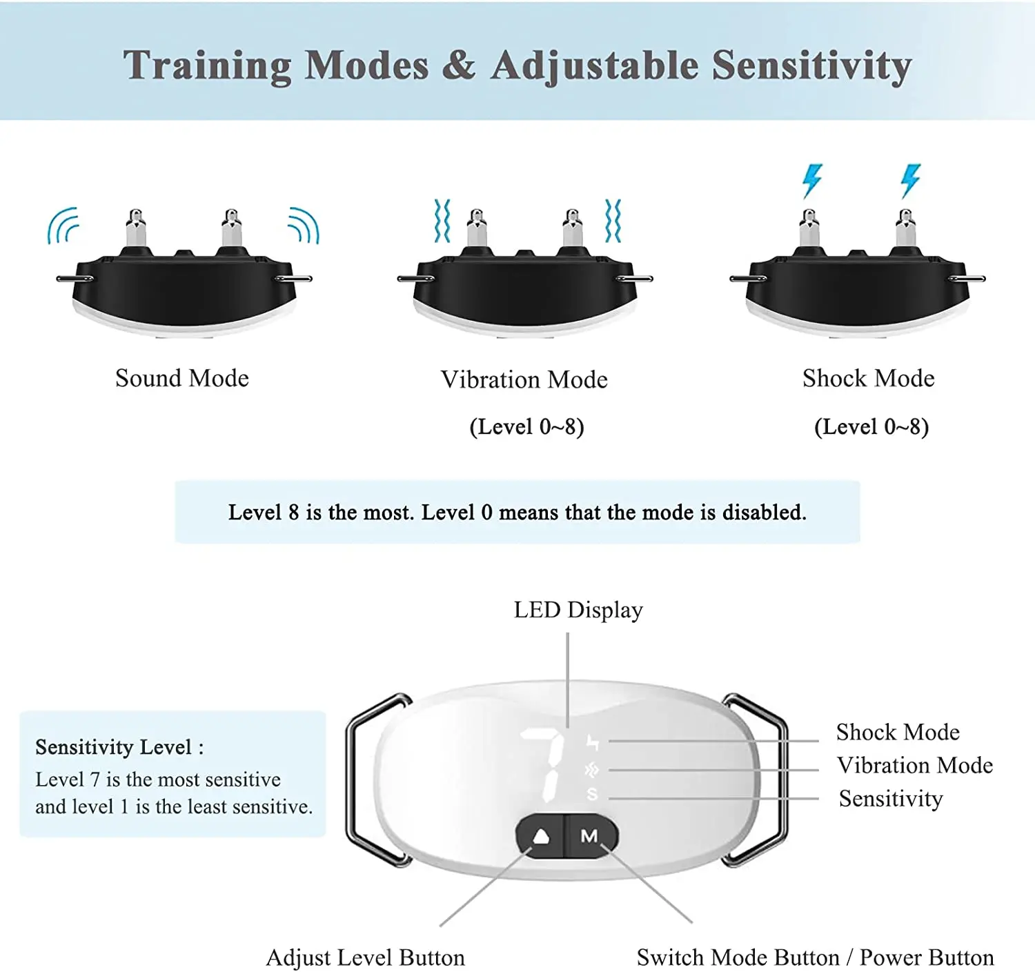 Collar antiladridos para perros, descarga eléctrica, sonido de vibración con LED para perros pequeños y grandes, collar de entrenamiento sin ladridos, accesorios para perros - imagen 2