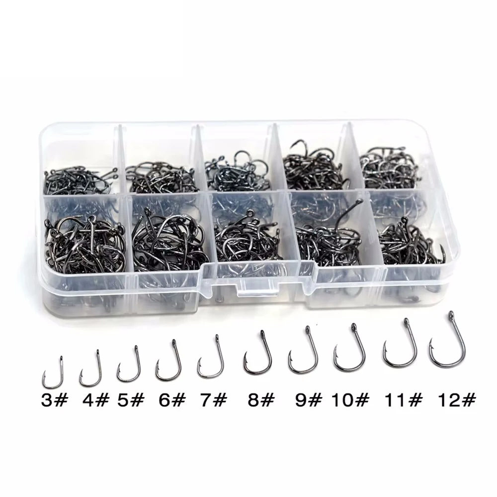 MNFT 500 Uds. Juego de anzuelos de pesca de carpa de tamaño mixto anzuelo de cebo de Jigging de acero rico en carbono - imagen 5