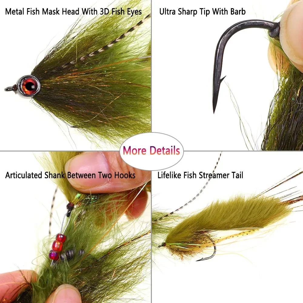 1 unidad de cabeza de máscara de pez de Metal de 5,91 pulgadas/ojos de pez 3D articulados, serpentina de pez grande, serpentina de pez cebo, Lucio de mosca, señuelo de pesca de mar almizclado - imagen 2