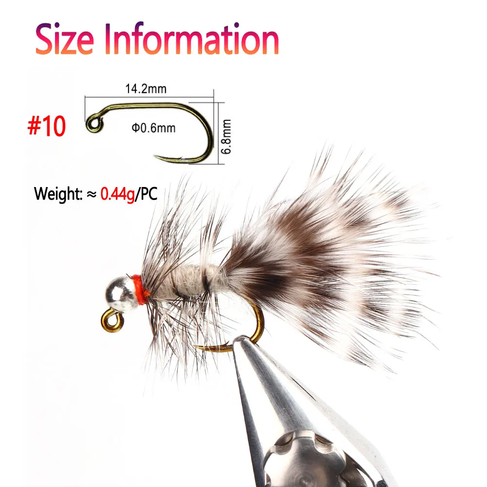 Cabeza de cuentas de tungsteno con púas, Señuelos de Pesca de trucha voladora, plantilla de hundimiento rápido, Euro, ninfa, Grizzly Saddle, Hackle Streamer, #10 - imagen 4