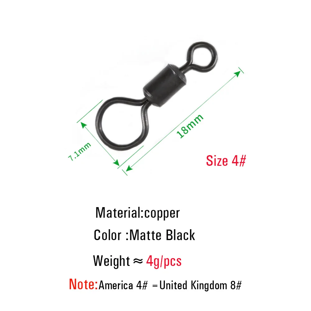 ICERIO-accesorios de pesca de carpa, aparejo de conector de anillo giratorio, anzuelo giratorio de ojo grande, color negro mate, 100 unidades, venta al por mayor - imagen 3