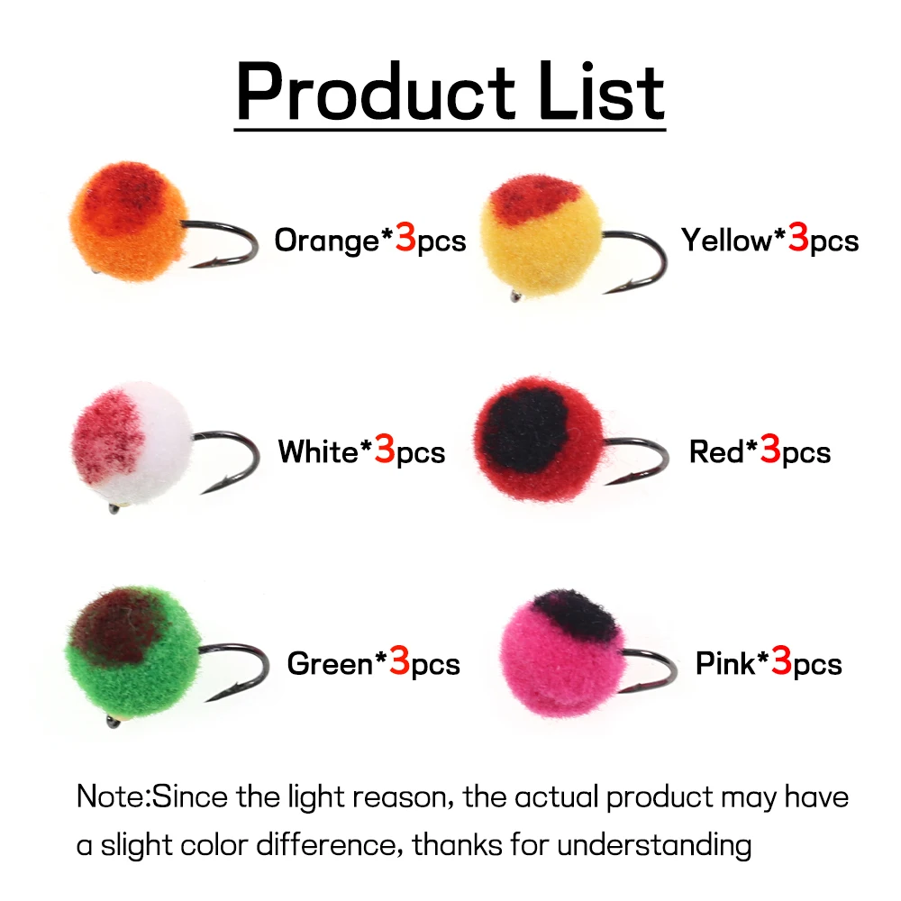 Bimoo-señuelo de pesca de cabeza de latón, cebos de cabeza de huevo, mosca #10, gancho, trucha, salmón, cabeza de acero, varios colores, 18 unids/caja - imagen 5