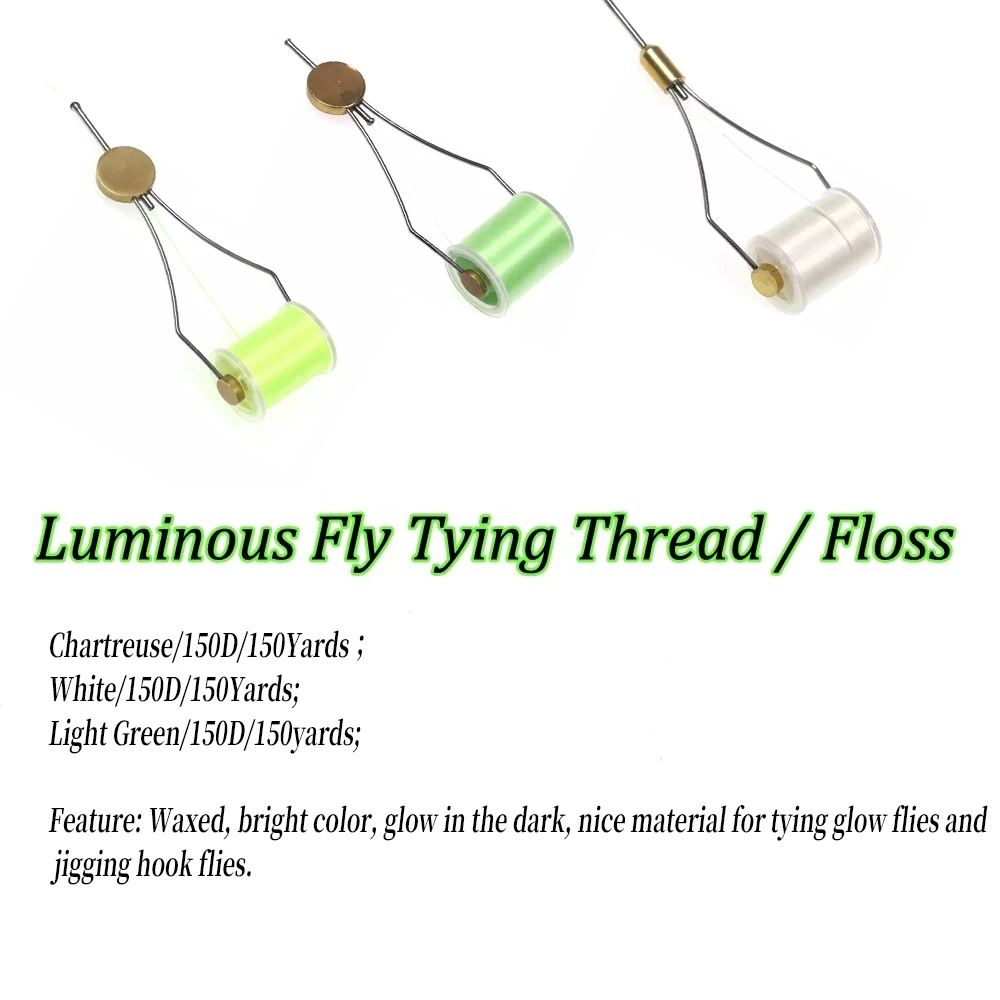 Wifreo-hilo luminoso para atar moscas, 2 piezas, 150D, hilo para anzuelo de pesca nocturna, material para atar moscas que brilla en la oscuridad - imagen 3