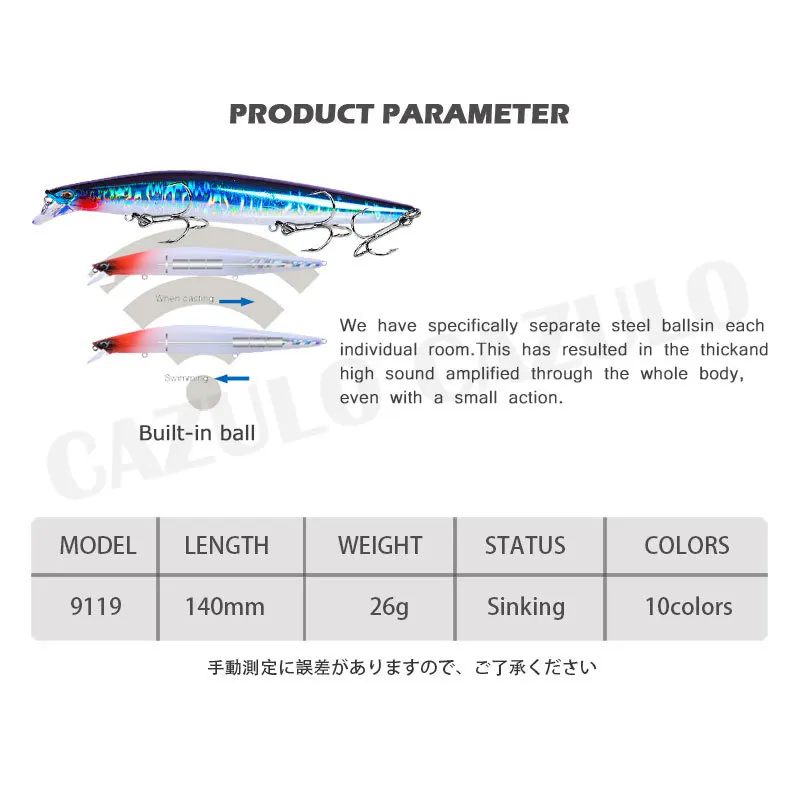 Señuelo de pesca de pececillo de hundimiento, equipo de pesca de largo alcance, 2022mm, 26g, Isca, Artificial, Peche A La carpa, Leurre, 140 - imagen 5