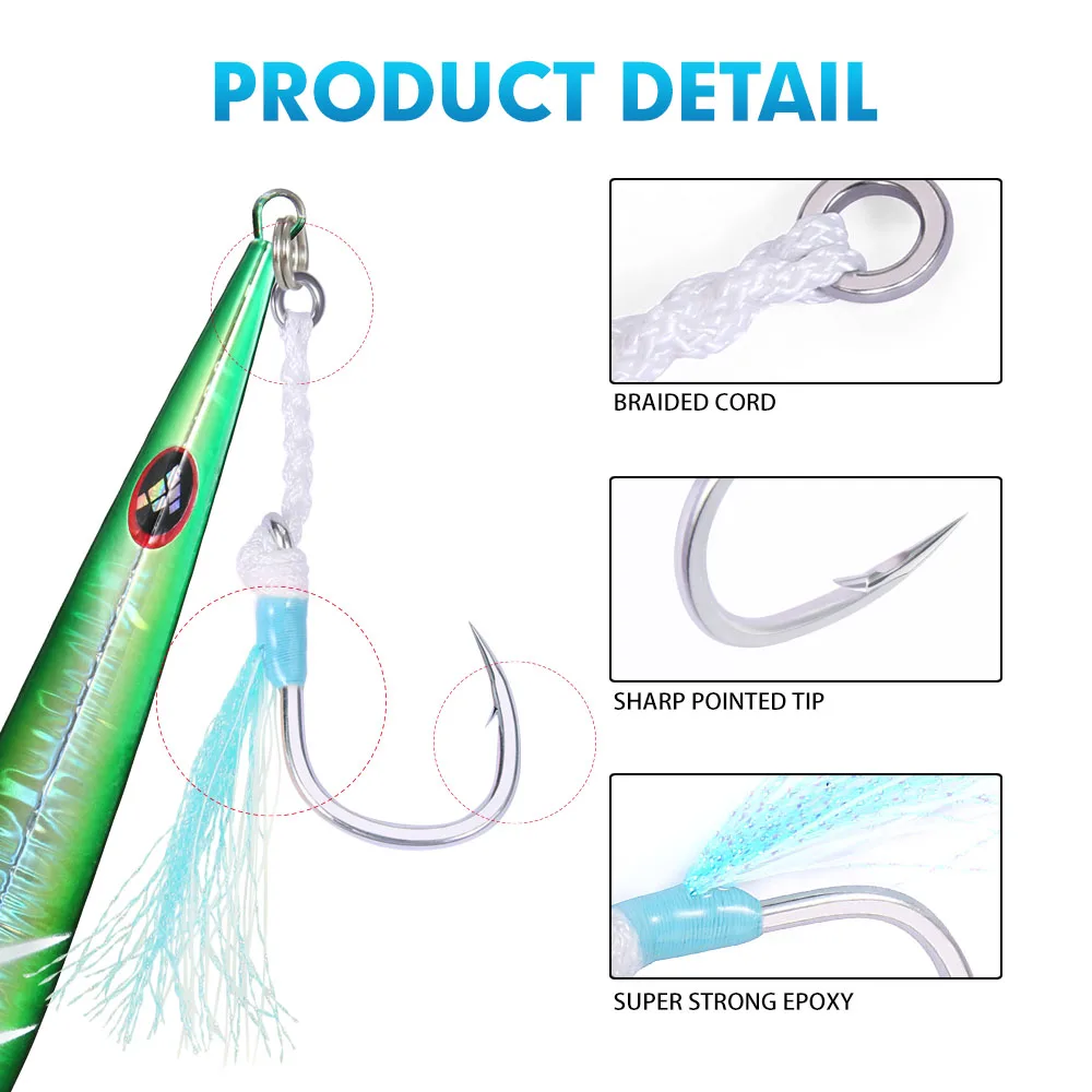 FSTK-anzuelo de línea trenzada para Jigging pesado, anzuelo de asistencia 5/0, anzuelo de juego grande, pesca en el mar, 4 anzuelos de pesca fuertes - imagen 2
