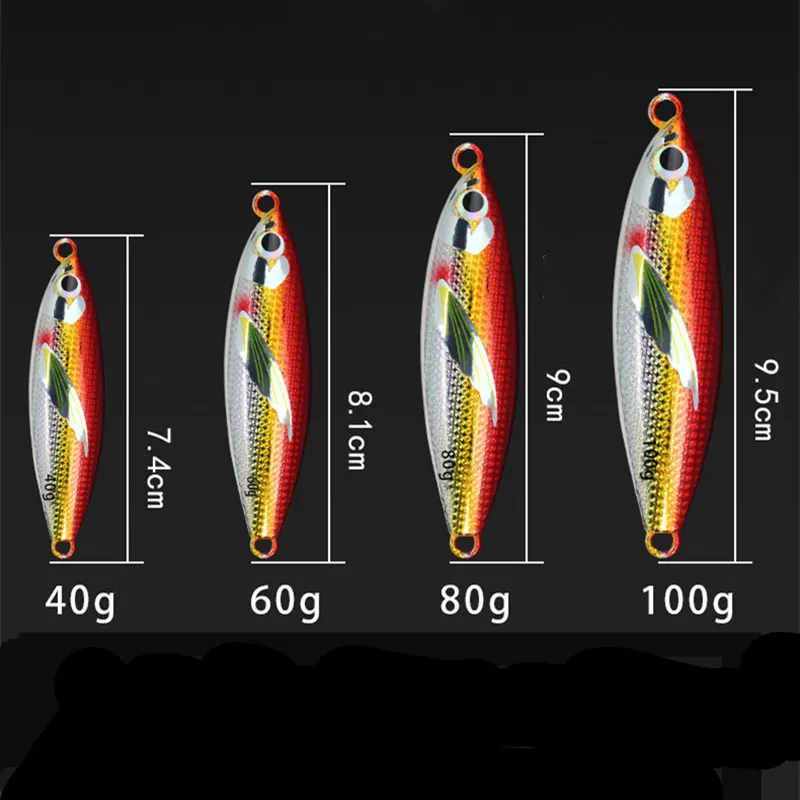 AOCLU-anzuelo de Metal lento, cebo Artificial de 40g, 60g, 80g, 100g, señuelo de aleta brillante, para aguas profundas, bote de pesca en roca, calidad japonesa - imagen 4