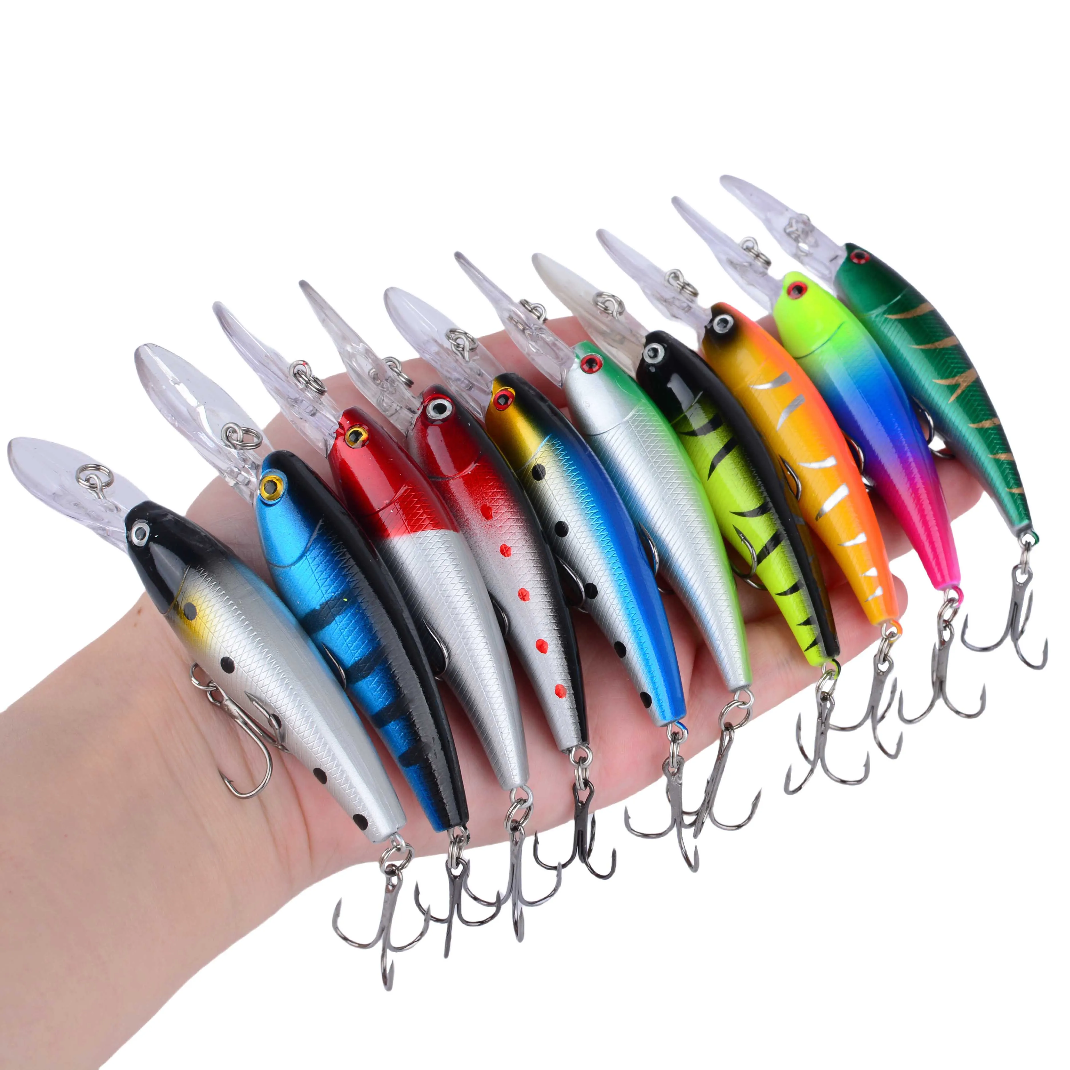 10 Uds. Señuelo de pesca de pececillo duro Wobblers flotantes Crankbait Bass cebos artificiales Lucio carpa señuelos